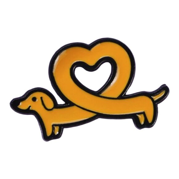 DACHSHUNG/WEINER DOG/SAUSAGE DOG HEART - Enamel Pin on Black Backing - Picture 1 of 4